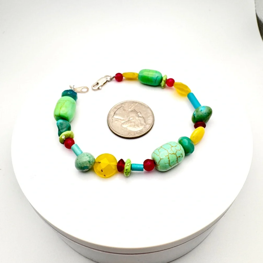 Handmade Turquoise & Aqua Gemstone Bracelet | Sterling Silver | 8”